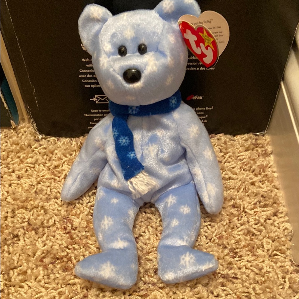 Ty Blue 1999 Holiday Teddy Bear w/ tag errors and mint condition